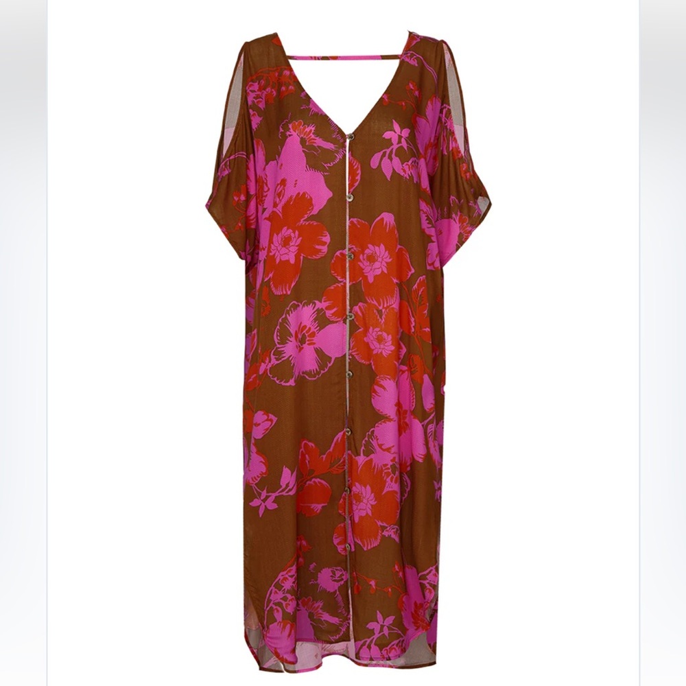 Cabi Tahitian Cover-up #5989 Bright Pink Hibiscus Print Size XS/S
